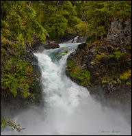 Argentina Kayaking Chris Baer, waterfall, whitewaster locious green vegitation blue water, WhereIsBaer.com Chris Baer