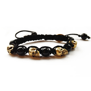 skull bracelet, elisha francis, skull jewelry, handmade jewellery, gold bracelet, onyx bracelet