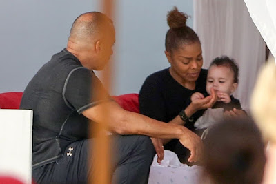 Janet Jackson pictured feeding her baby son Eissa in Miami Beach, Florida