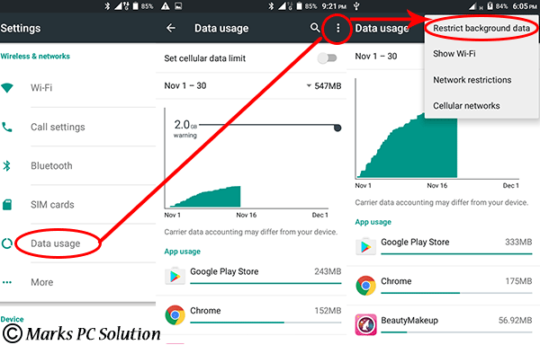 Data Usage > Restrict Background Data