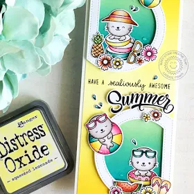 Sunny Studio Stamps: Stitched Semi-Circle Dies Sealiously Sweet Fabulous Flamingos Radiant Plumeria Summer Themed Card by Candice Fisher