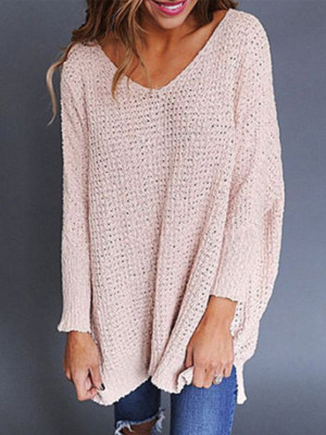 Round Neck Plain Long Sleeve Knitting Sweater