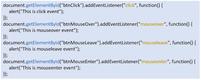 Javascript code for the mouse events' example