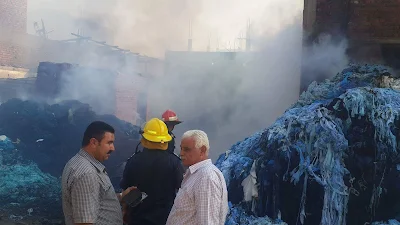 بالصور الحريق اندلع فى مصنع لتدوير القطن بالخانكة