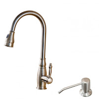   Kitchen Pull Out Sink Faucet Brushed Nickel Hot & Cold Water Mixer with Soap Dispenser