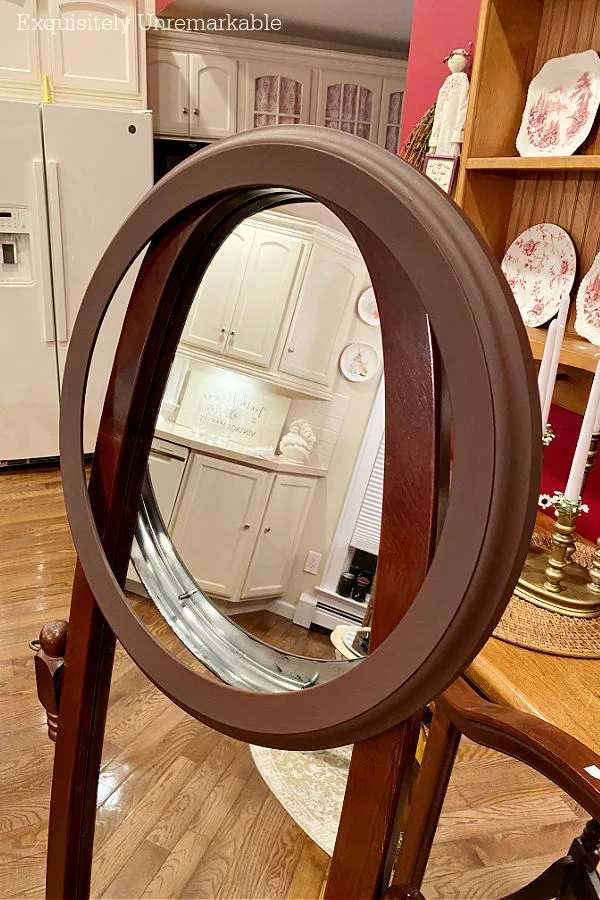 Round Mirror Makeover from metal to wood