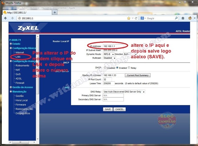 5 - Para alterar o IP do modem - Modem ADSL ZyXEL P-660R-T1 v3s, configurar e rotear para conectar automaticamente na Oi – Velox - Witian blog