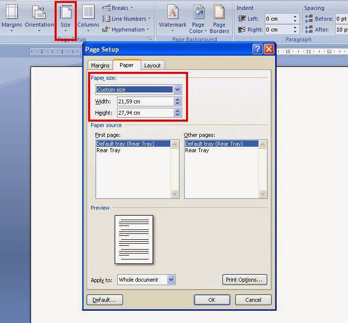 Cara Mangatur Ukuran Kertas Pada Word 2007 dan 2010 Ke 