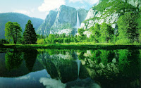 waterfall mountain reflection