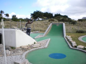 Playing Minigolf at Sandbanks Crazy Golf in Poole, Dorset