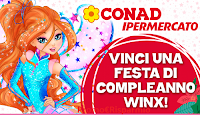 Logo Conad ''Vinci la tua festa di compleanno preferita Winx o 44 Gatti''