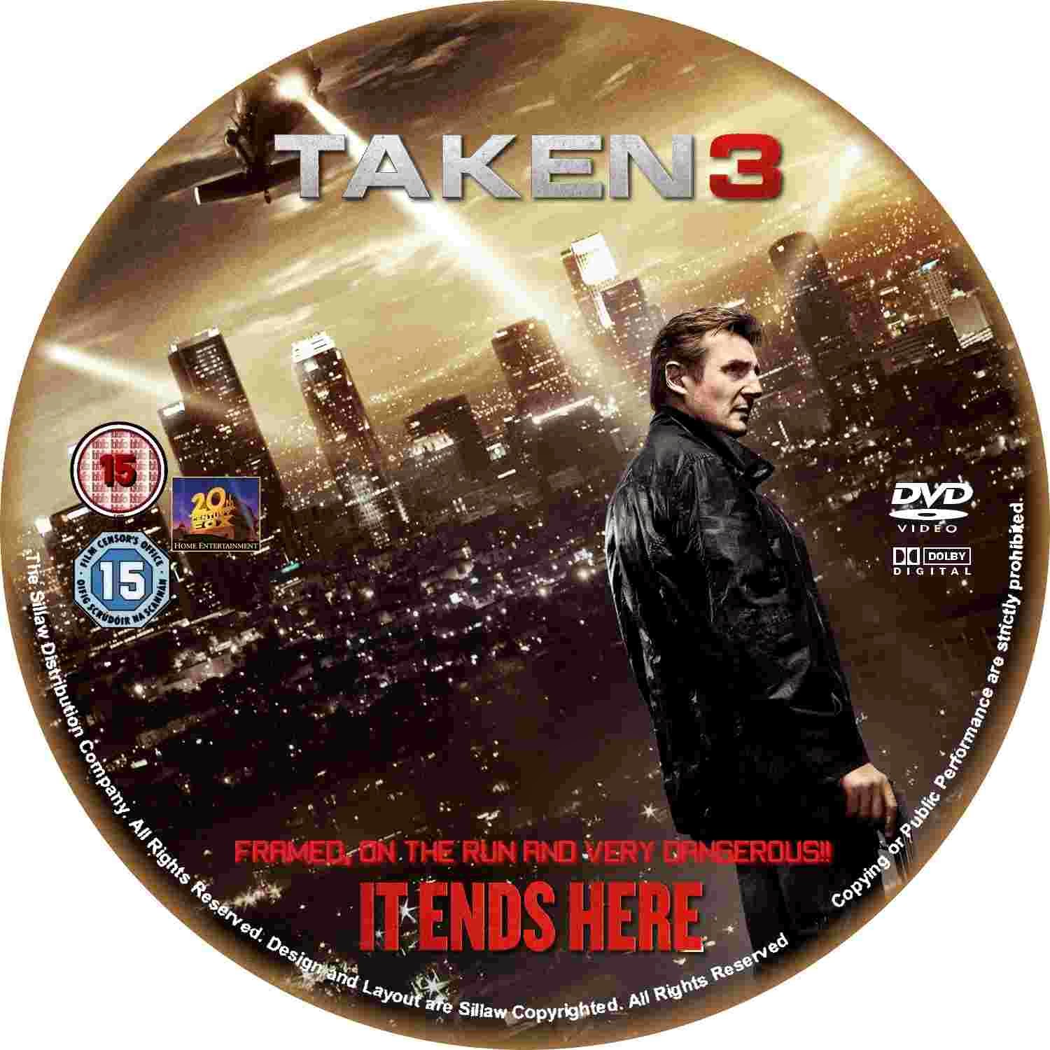 Taken 3 (2015) - DVD Label Cover Movie