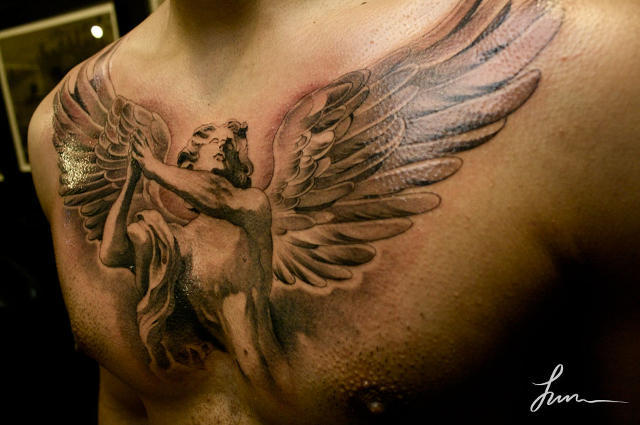 Angel Chest Tattoo Writing