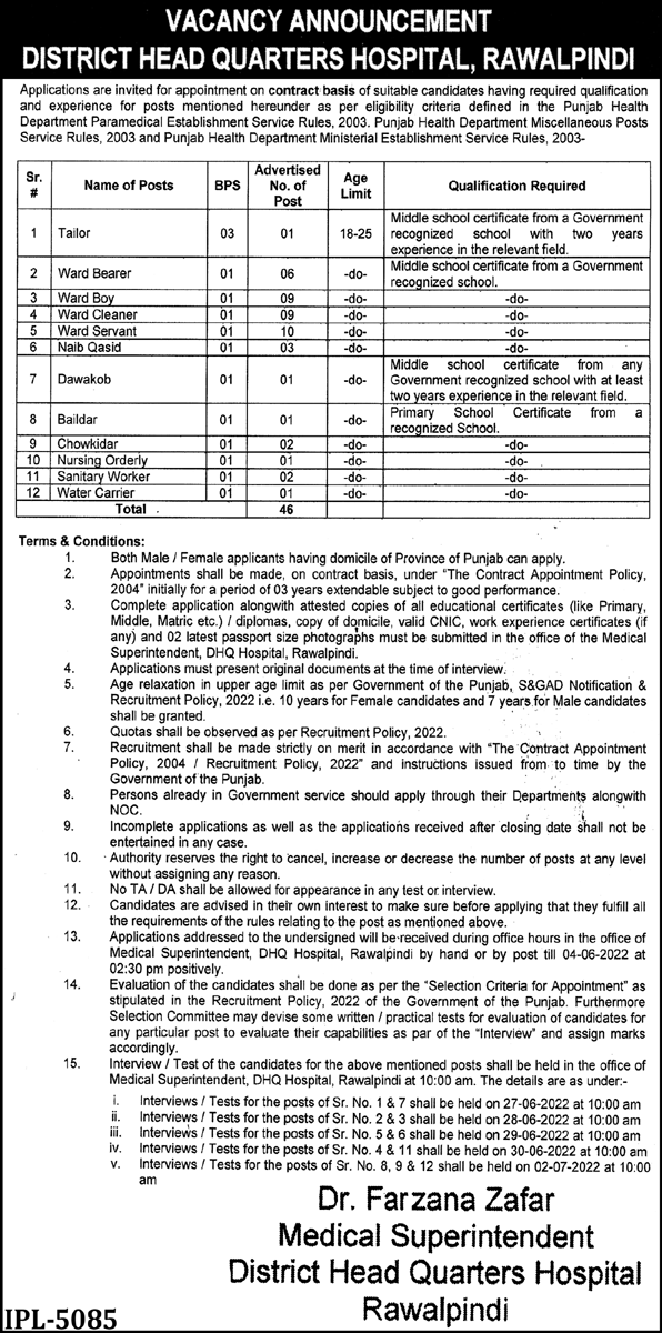 District Headquarter Hospital (DHQ)  Rawalpindi Jobs 2022 | Pak Jobs