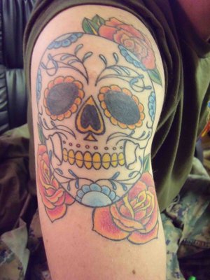 Skull Tattoo On Foot. scarlett sugar skull tattoo on