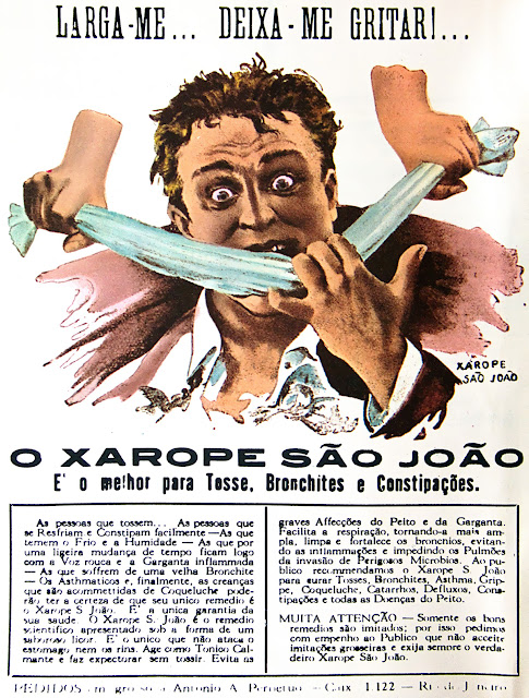 Propaganda do Xarope São João em 1900. Busca de solução de males respiratórios.