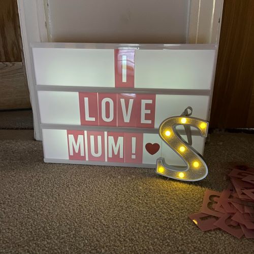 light box with words i love mum