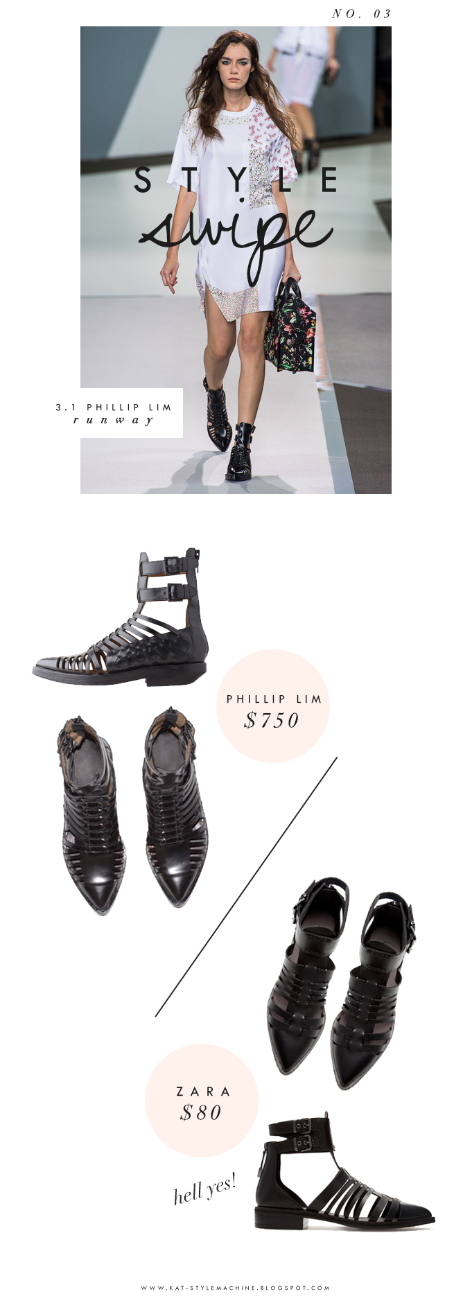 black leather strappy sandal from phillip lim runway spring 2013, get the look for less