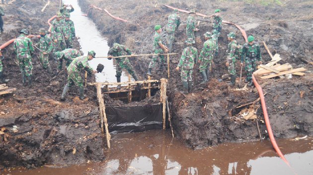 Upaya Prajurit TNI Terus Bangun Kanal untuk Tanggulangi Kebakaran Hutan