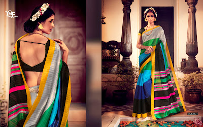Multi Color Bhagalpuri Silk Saree With Black color Blouse