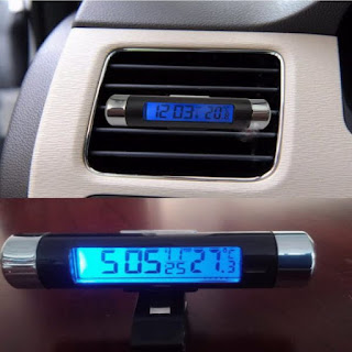 LCD Display Digital Clip-on Car Clock Thermometer Temperature Meter Gauge Automotive Mini Clock Monitor