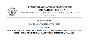 Pengumuman Hasil SKD CPNS Jembrana 2019