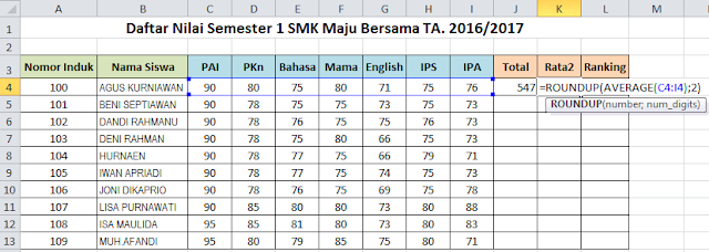 Cara Mudah Menentukan Ranking Kelas di Microsoft Excel 2010