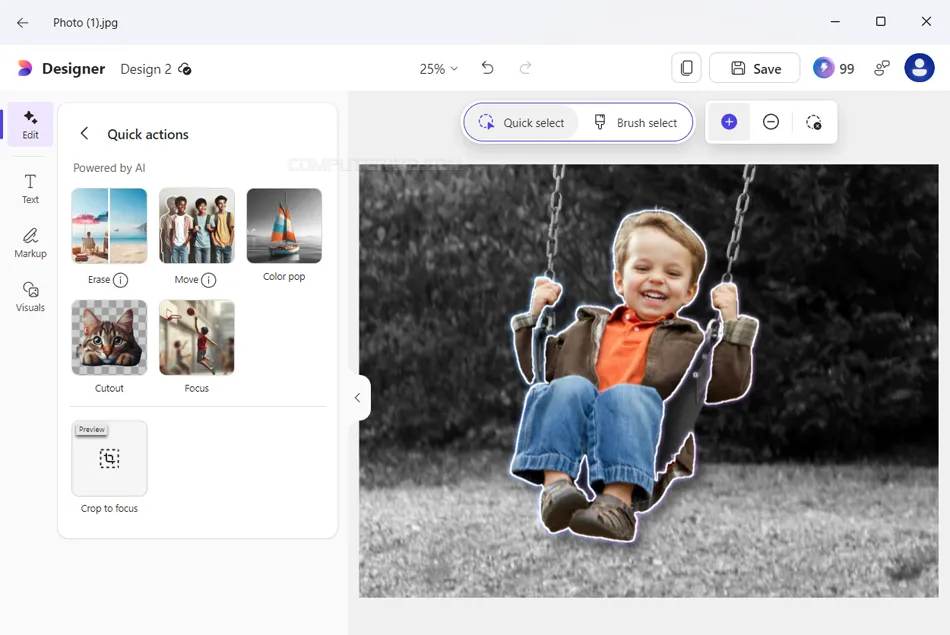 أداة التحديد الانتقائي في Microsoft Designer
