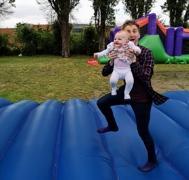 Daddy and Daughter on a bouncy castle autistic and pregnant asd blog