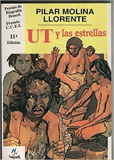 Portada del libro Ut y las estrellas. Pinturas abstractas que muestran a gente de la prehistoria