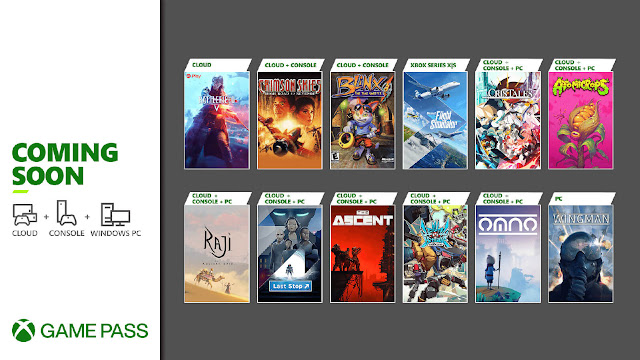 xbox game pass 2021 battlefield 5 cris tales atomicrops raji an ancient epic last stop blinx time sweeper crimson skies high road to revenge microsoft flight simulator lethal league blaze omno project wingman the ascent xb1 xsx pc android