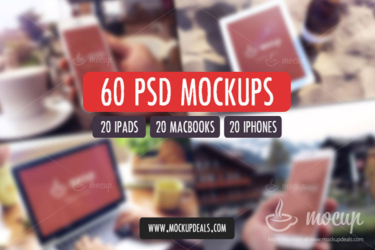 60 PSD Mockups iPhone, MacBook, iPad