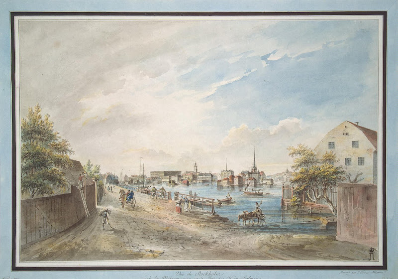 View of Stockholm from the Kongsholmen Bridge, near Lake Malaren by Johann Fredrik Martin - Landscape Drawings from Hermitage Museum