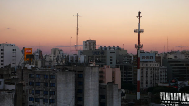 Buenos Aires Cityscape View with UADE Building in the Center just before the Sunset