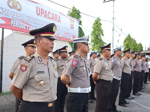 Polres Barito Selatan Gelar Upacara Korp Raport Kenaikan Pangkat 7 Perwira dan 25 Bintara