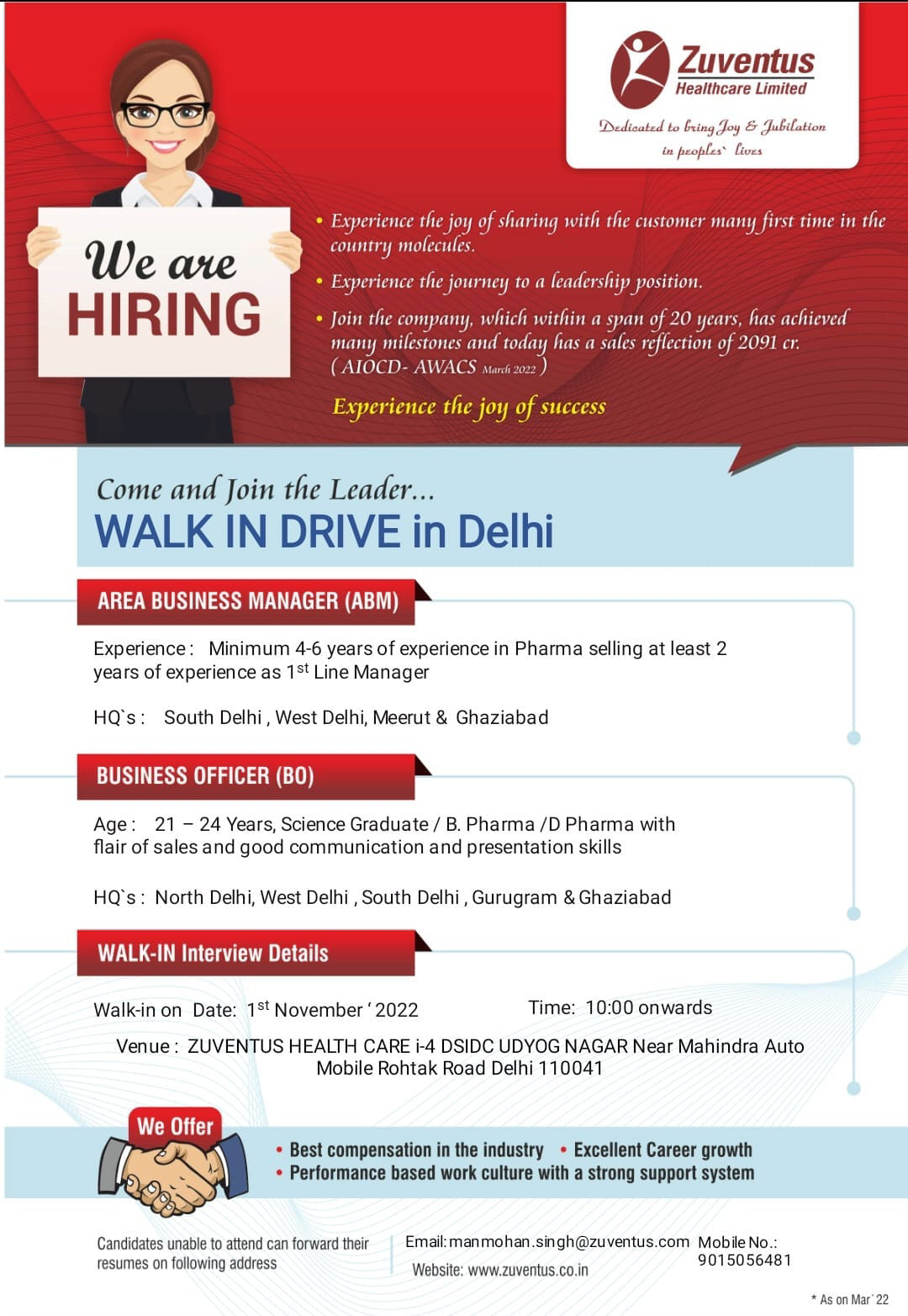 Job Availables for Zuventus Healthcare Ltd Walk-In Interview for Business Manager/ Business Officer