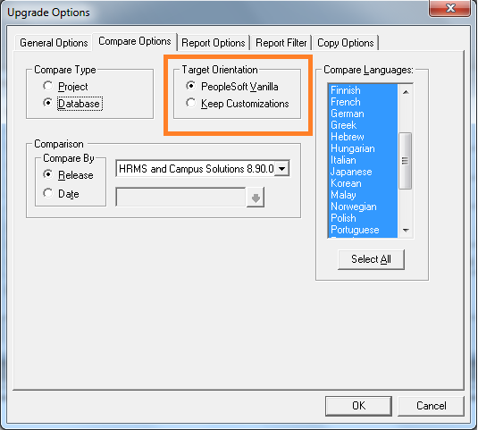 ... Junction: Application Designer Upgrade Options - Target Orientation