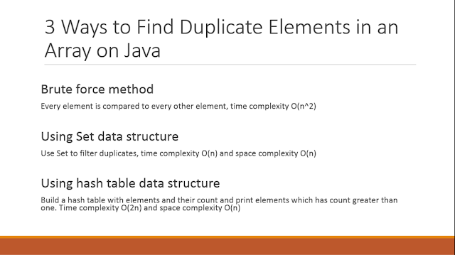  There are multiple ways to discovery duplicate elements inwards an array inwards Java in addition to nosotros volition come across th 3 Ways to Find Duplicate Elements inwards an Array - Java