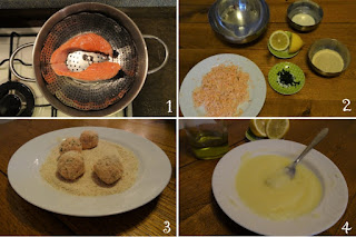 Foto preparazione ricetta crocchette al salmone con crema di patate al limone per bambini