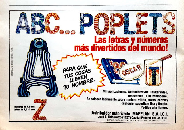 ABC Poplets, Stickers, Billiken, Revista Billiken, Publicidades, 1980