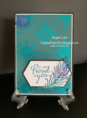 Stampin' Up! Royal Peacock feathers card by Angela Lovel, Angela's PaperArts