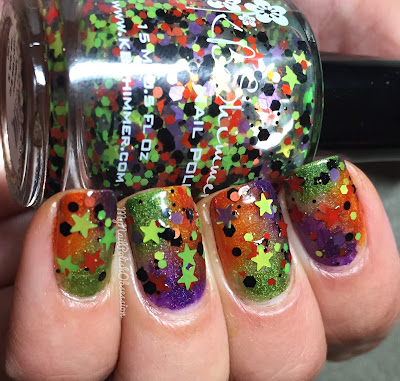 Halloween Nail Art using Superficially Colorful Sweet Treat, Witch You Were Here, Ghouls Night Out and KBShimmer Kiss and Spell