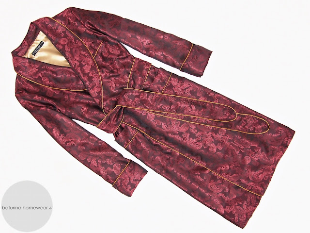 Men's red paisley silk luxury dressing gown gentleman's morning robe burgundy