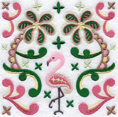 square shape embroidery design with Bird & Tree