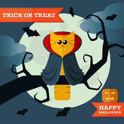 trick, treat, halloween, cat, mouse, bat, pumpkin