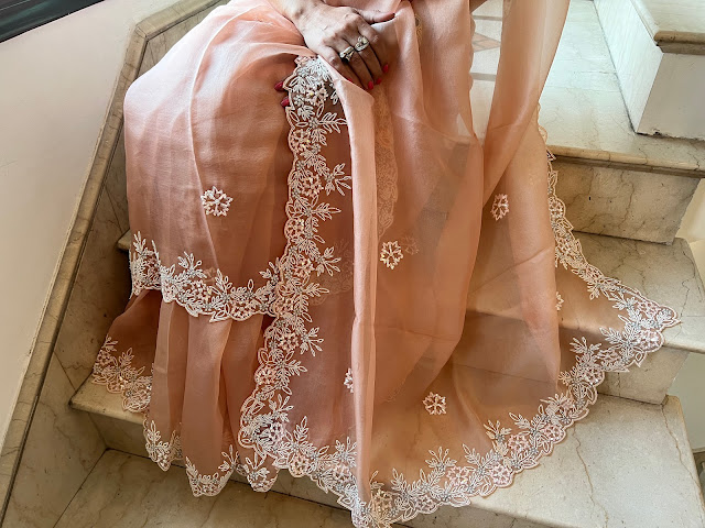 Kora silk embroidered saree with pearls