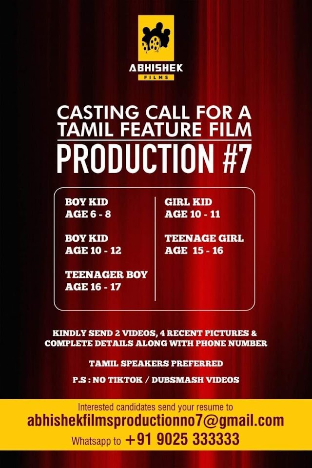 CASTING CALL FOR AN UPCOMING TAMIL MOVIE