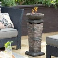 Resin Constructed Propane Fire Column with Realistic Stone Tile Details