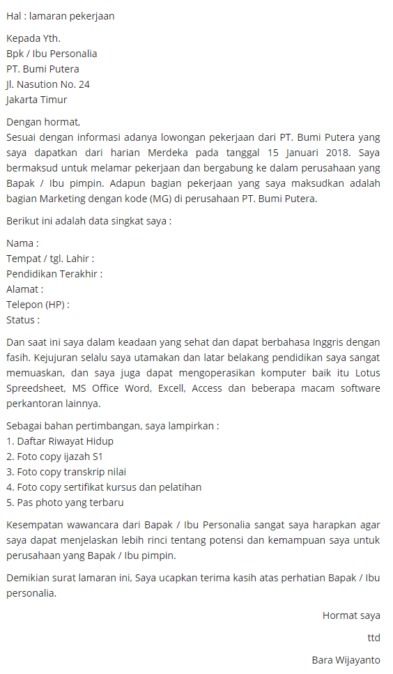 25+ Contoh Surat Lamaran Kerja Yang Baik & Benar (Inggris 