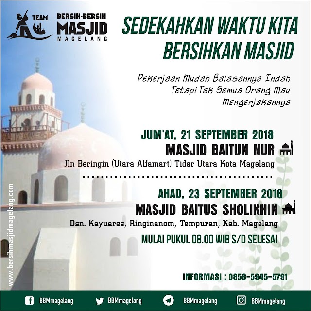 Bergabunglah dalam Kegiatan Bersih-bersih Masjid Baitus Solikhin Kayuares, Ringinanom, Tempuran Kabupaten Magelang